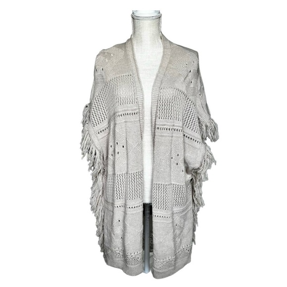 Treasure & Bond Sweaters - Treasure & Bond Taupe Armholes One Size Open Front Fringe Color Taupe
